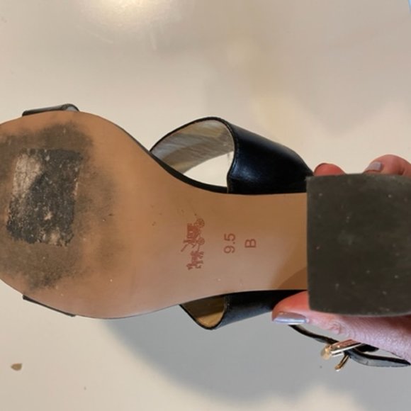 Black Coach Leather Block Heel Sandals - Picture 2 of 5